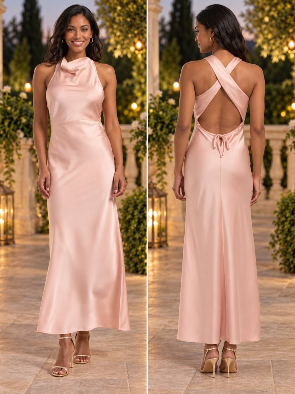 House of Harlow Blush Pink Cowl Neck Open Back Maxi Dress L NWT